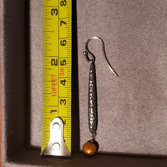 Silpada Oxidized Hammered Long Taper Earrings with Bronze Pearl Drop - Picture 3 of 3